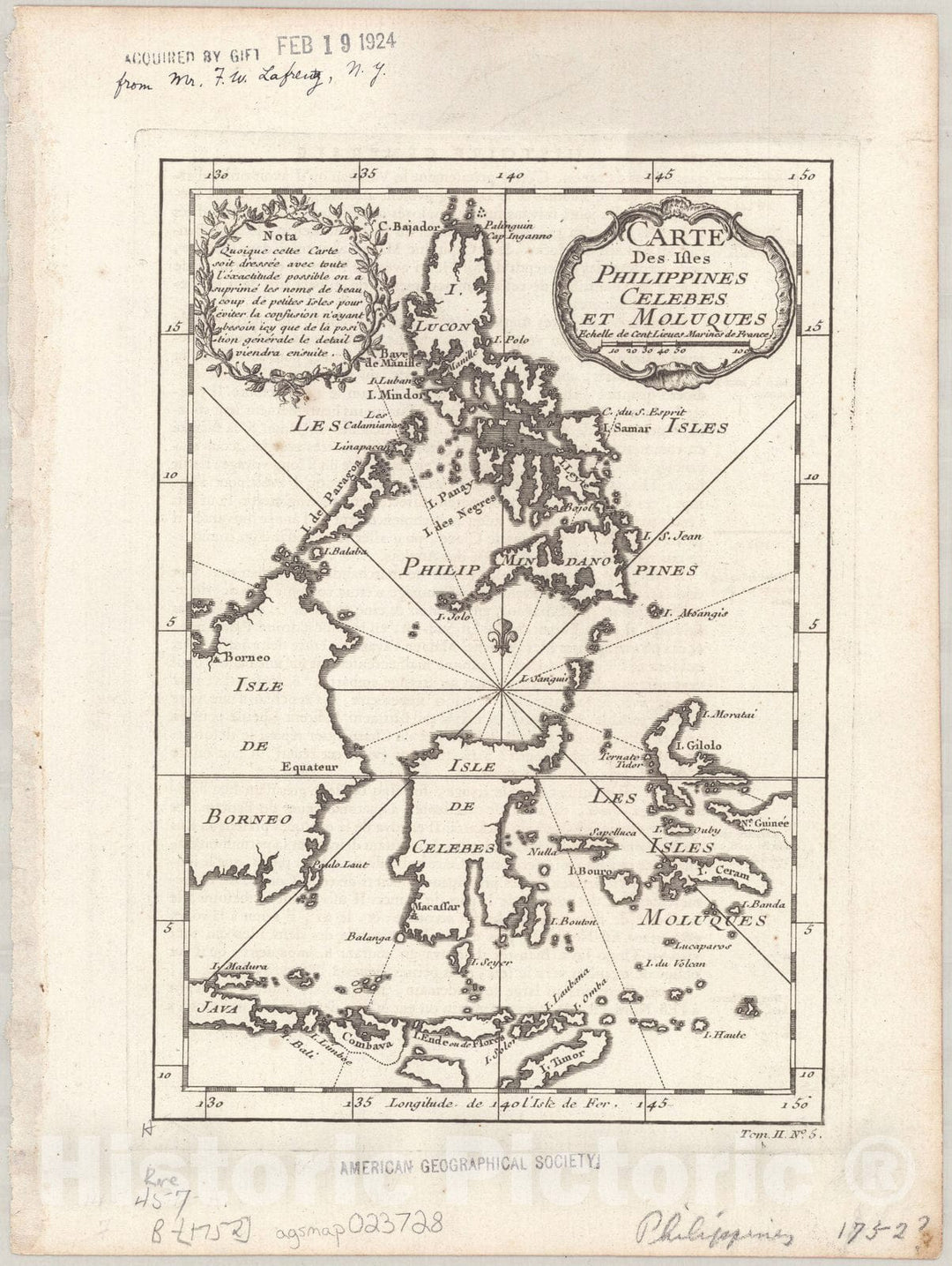 Map : Philippines 1752, Carte des Isles Philippines, Celebes et Moluques, Antique Vintage Reproduction