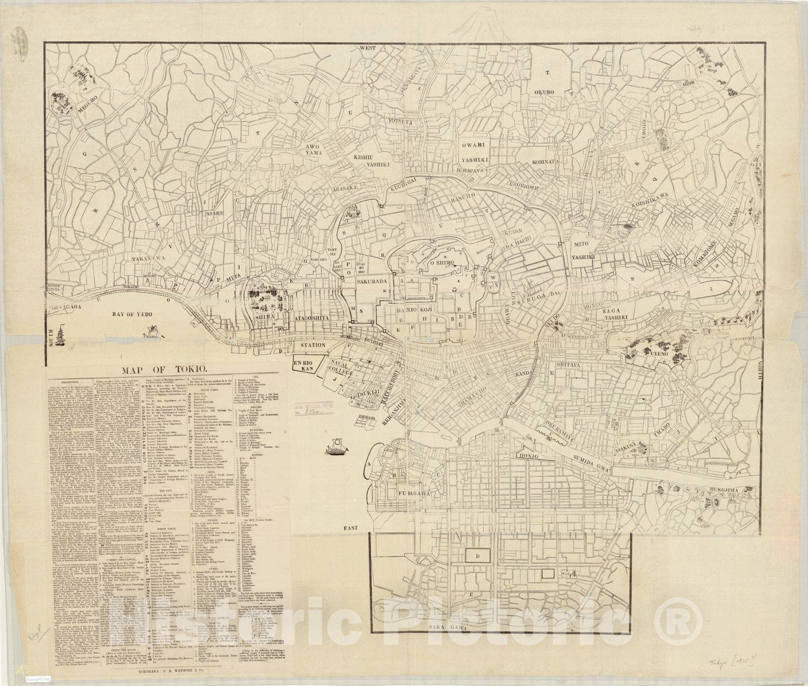 Map : Tokyo, Japan 1875 1, Map of Tokio, Antique Vintage Reproduction