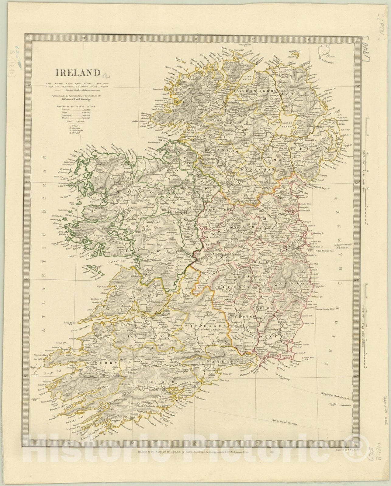 Map : Ireland 1840, Ireland , Antique Vintage Reproduction