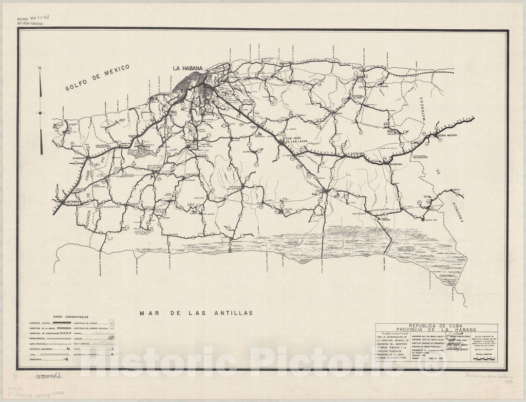 Map : Havana, Cuba 1956, Republica de Cuba, Provincia de la Habana, Antique Vintage Reproduction