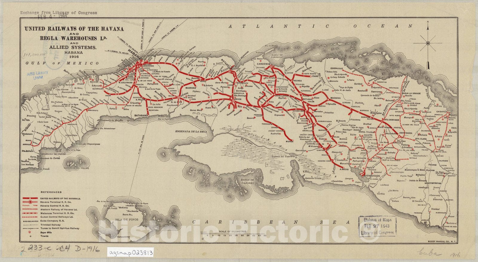 Map : Cuba 1916, United Railways of the Havana and Regla Warehouses Ld. and allied systems, Habana, 1916, Antique Vintage Reproduction