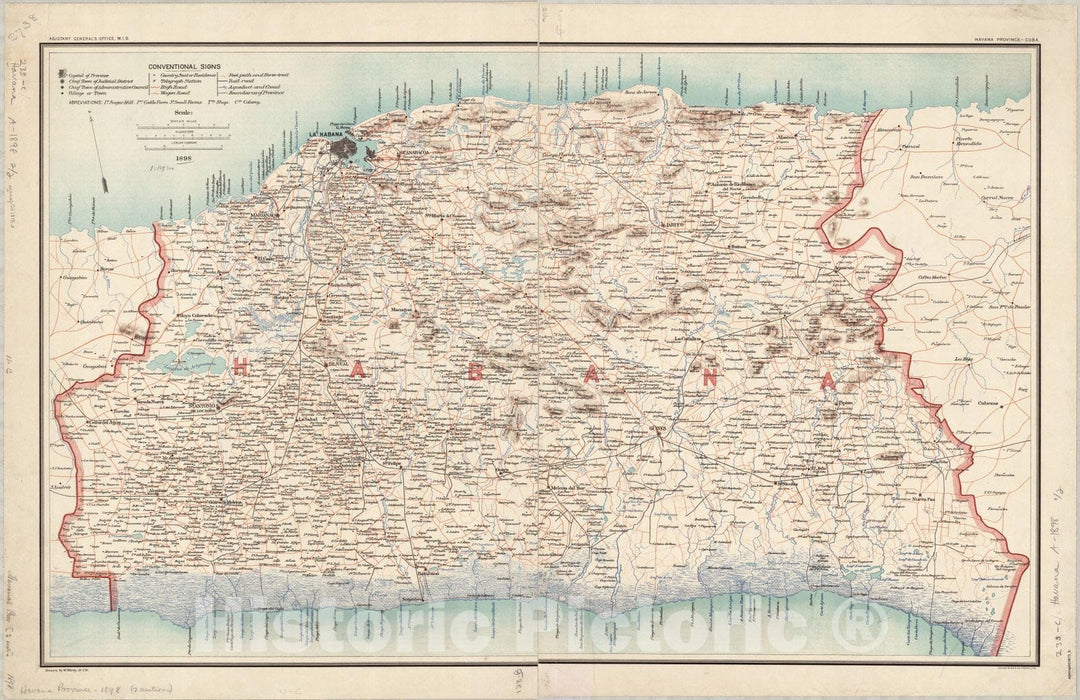 Map : Havana Province, Cuba 1898, Havana Province, Cuba , Antique Vintage Reproduction