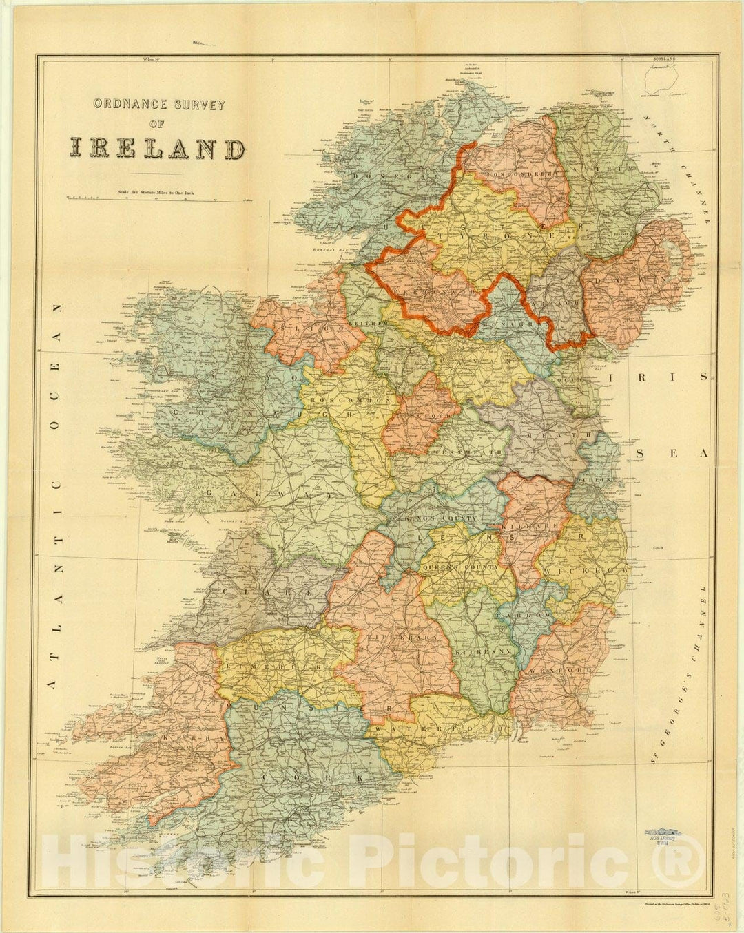 Map : Ireland 1923, Ordnance Survey of Ireland.Handbook of the Ulster question, Antique Vintage Reproduction