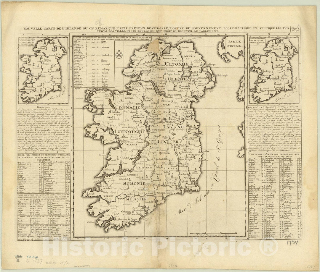 Map : Ireland 1737, Antique Vintage Reproduction