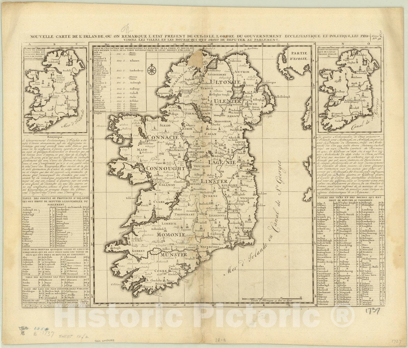 Map : Ireland 1737, Antique Vintage Reproduction