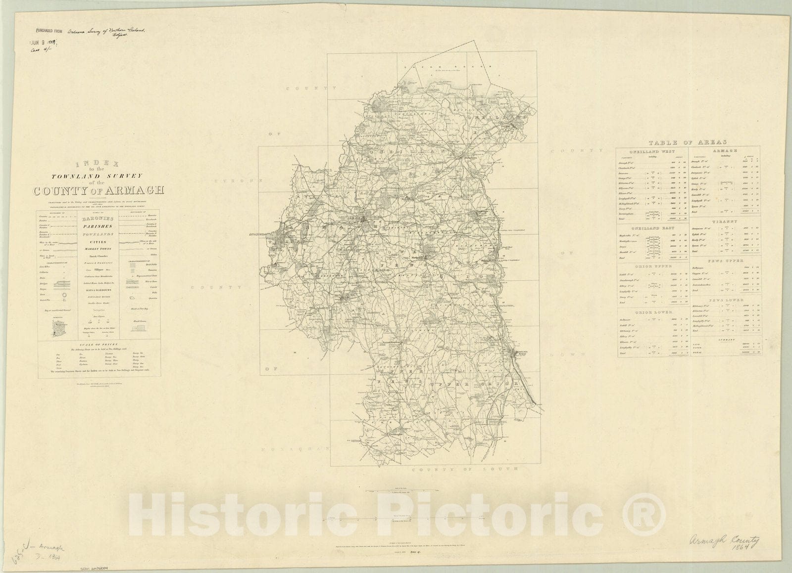 Map : Armagh, Northern Ireland 1864, Index to the Townland Survey of the County of Armagh , Antique Vintage Reproduction