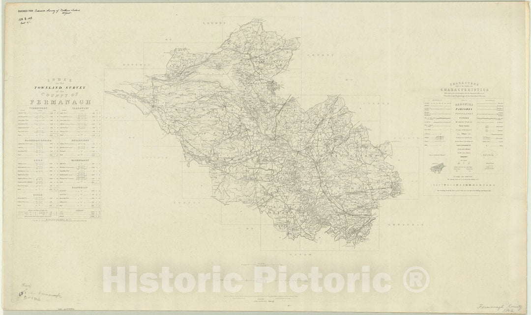 Map : Fermanagh, Northern Ireland 1862, Index to the Townland Survey of the County of Fermanagh , Antique Vintage Reproduction