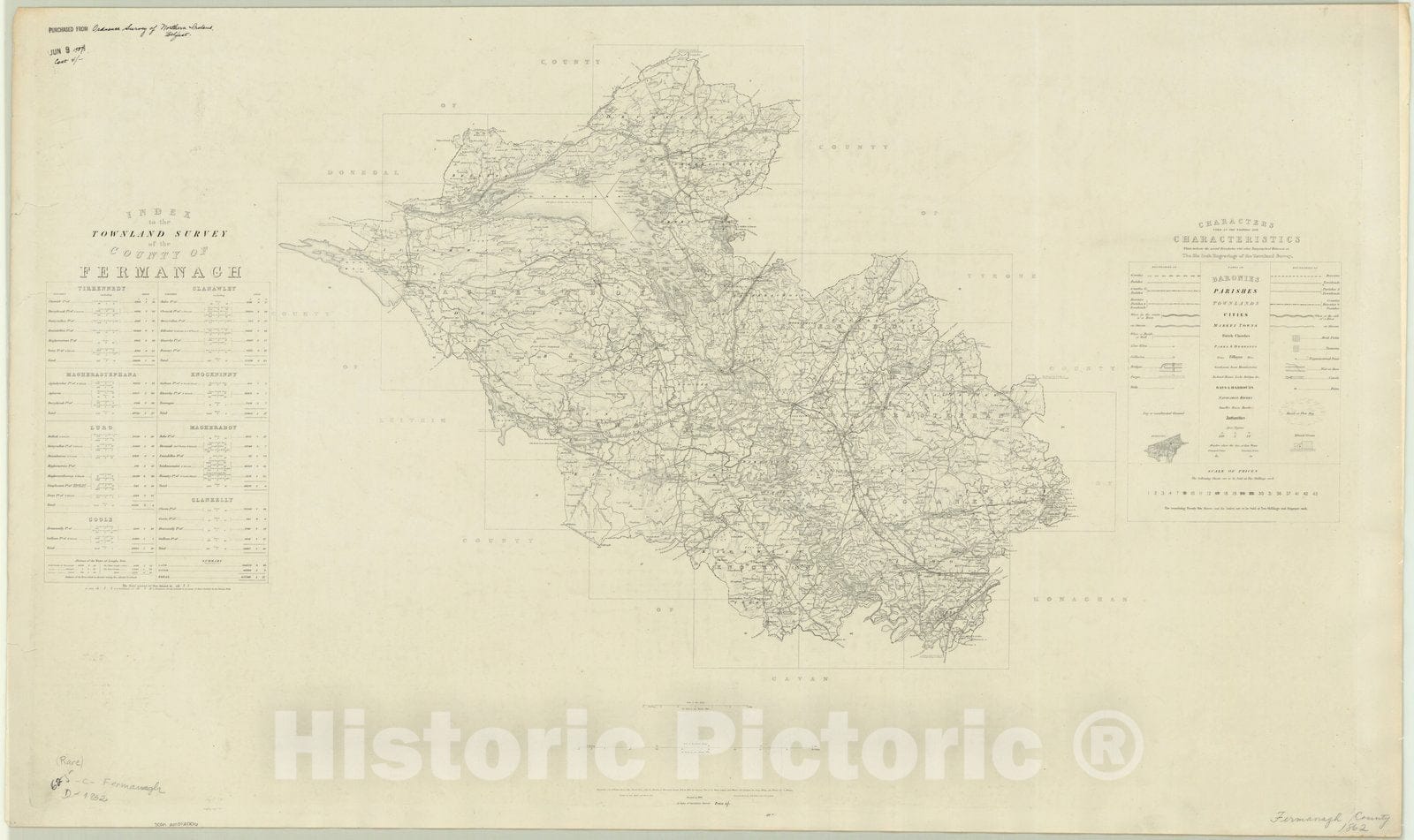 Map : Fermanagh, Northern Ireland 1862, Index to the Townland Survey of the County of Fermanagh , Antique Vintage Reproduction