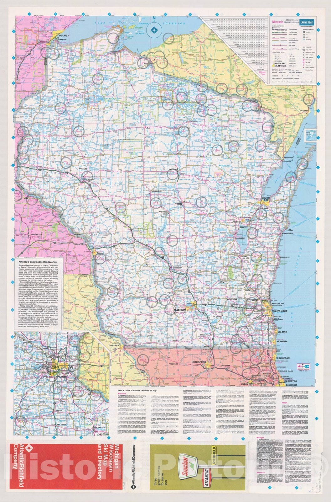 Map : Wisconsin and Michigan 1969 2, Michigan Wisconsin ski map and directory , Antique Vintage Reproduction