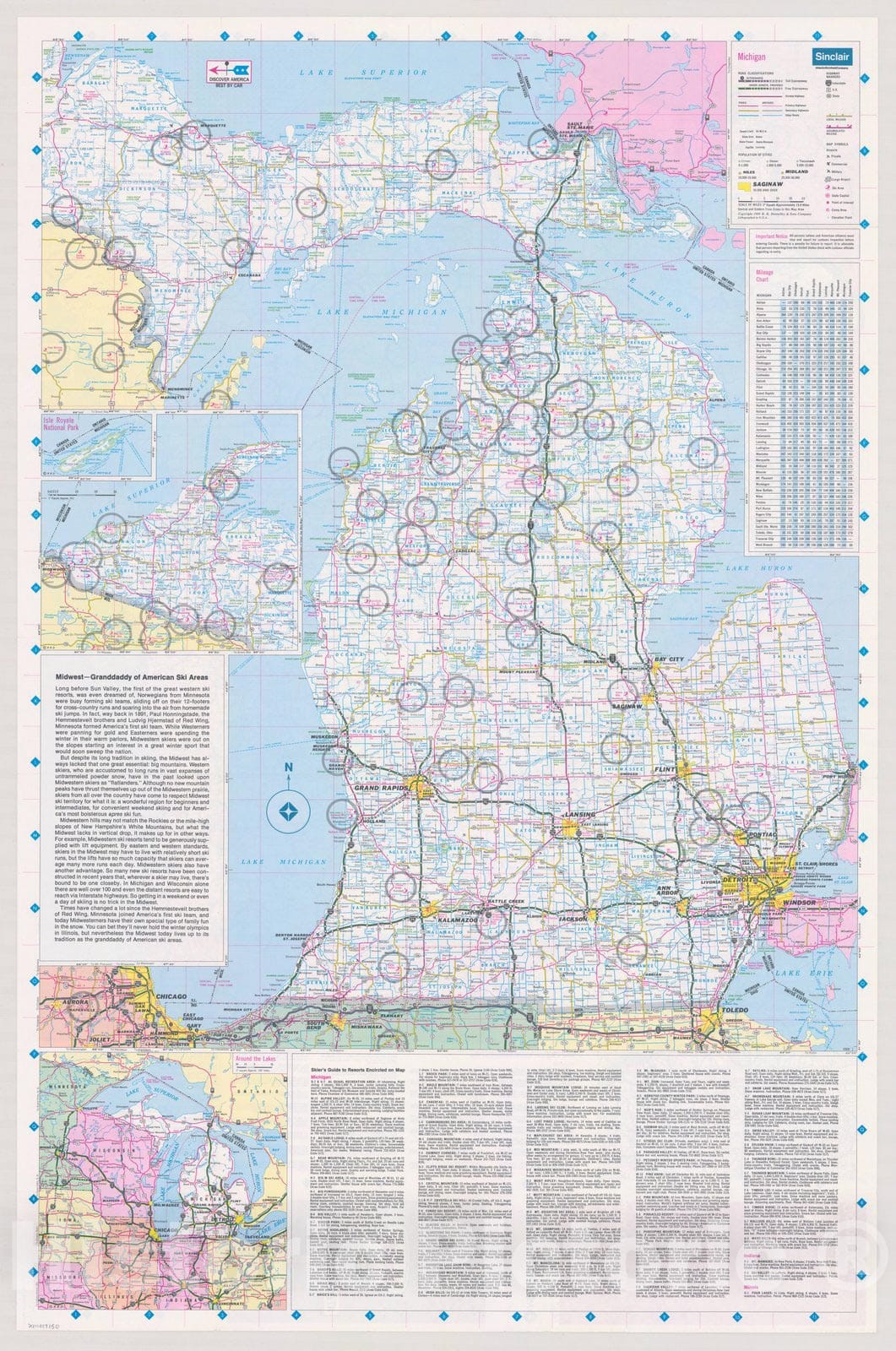 Map : Wisconsin and Michigan 1969 1, Michigan Wisconsin ski map and directory , Antique Vintage Reproduction