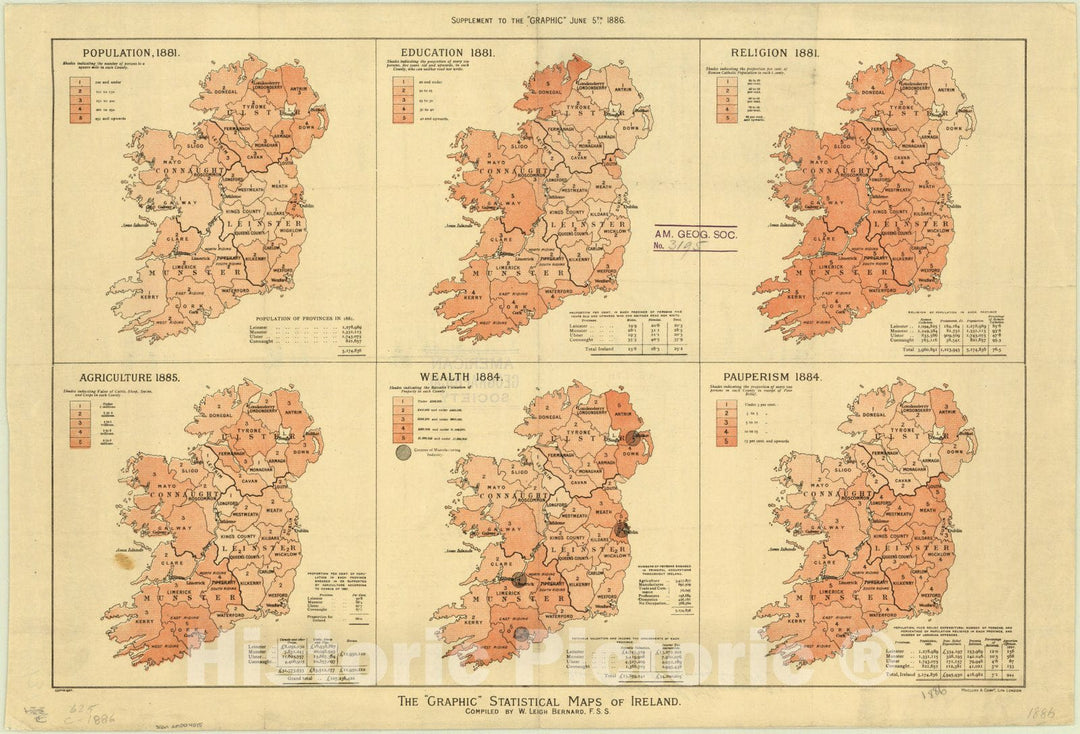 Map : Ireland 1886, The |"Graphic|" statistical maps of Ireland , Antique Vintage Reproduction