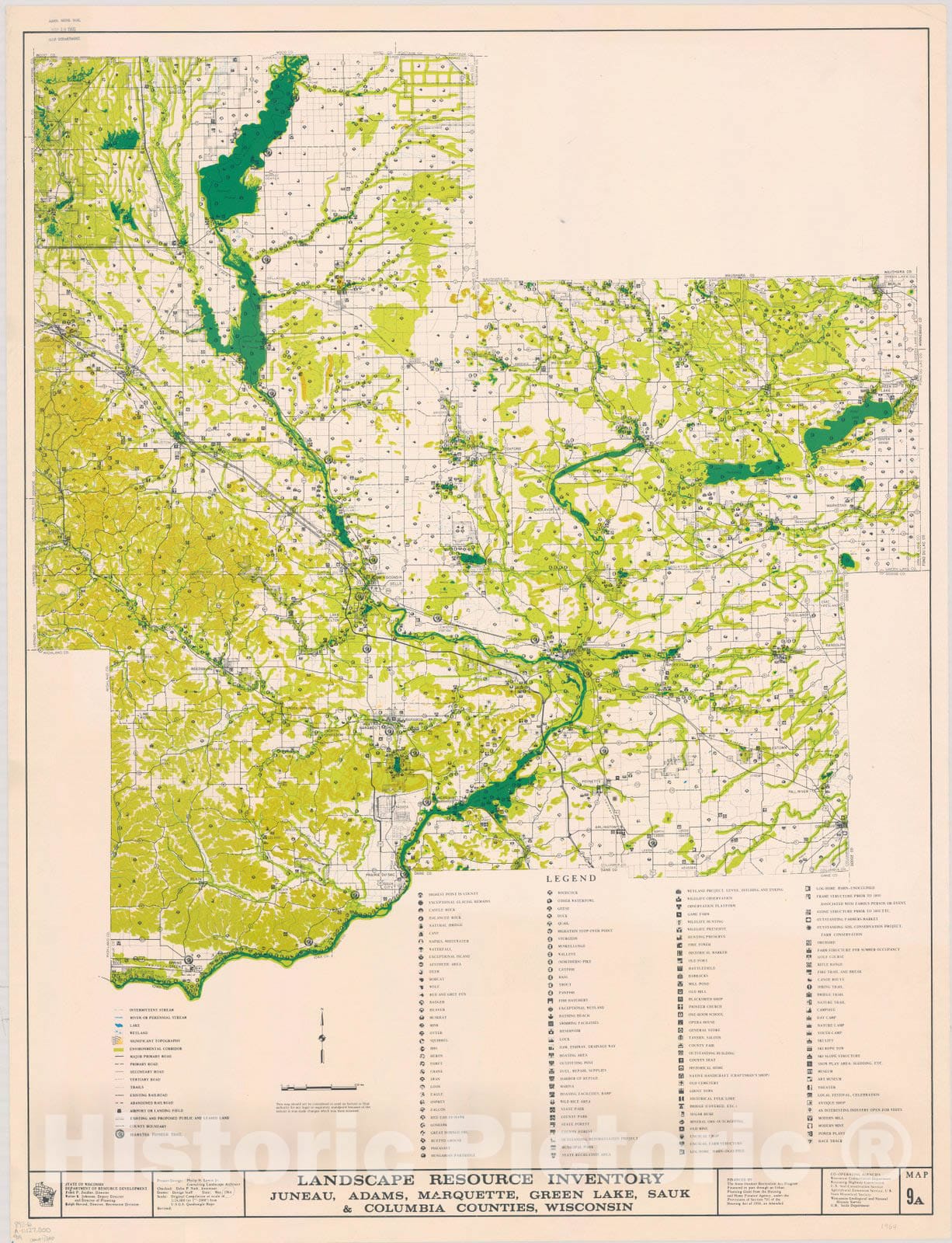 Map : Juneau, Adams, Marquette, Green Lake, Sauk & Columbia counties, Wisconsin 1964 2, Landscape resource inventory ... Wisconsin. , Antique Vintage Reproduction