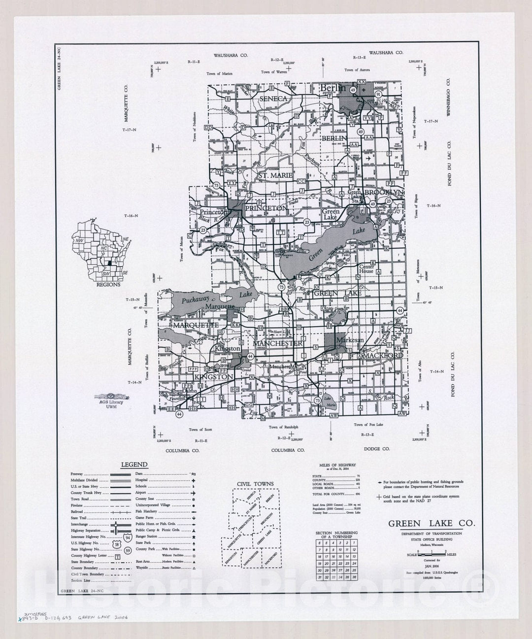 Map : Green Lake County, Wisconsin 1984 2, [Wisconsin county transportation maps] , Antique Vintage Reproduction