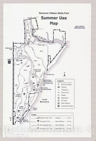 Map : Governor Nelson State Park, Summer use map, Wisconsin , [Wisconsin state parks , forests, recreation areas & trails maps], Antique Vintage Reproduction