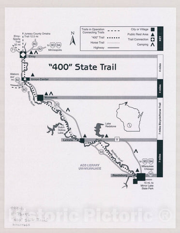 Map : Wisconsin Date unknown, [Wisconsin state parks , forests, recreation areas & trails maps]. |"400|" State Trail, Wisconsin , Antique Vintage Reproduction