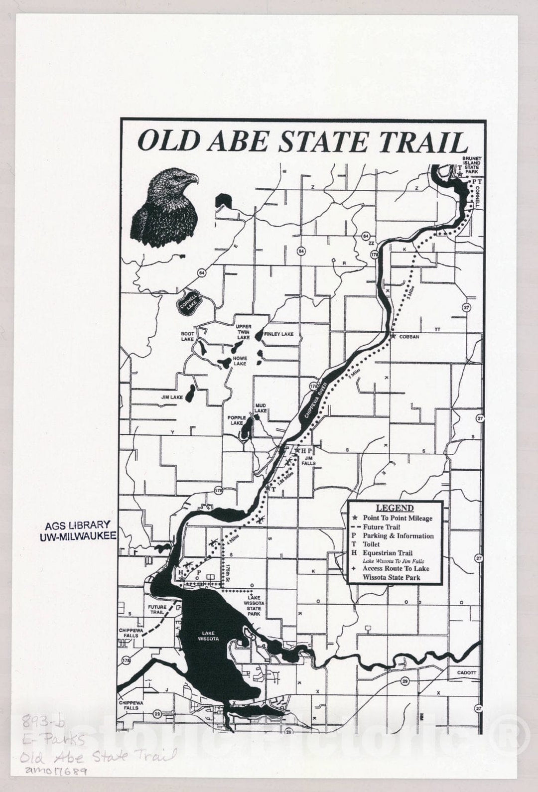 Map : Old Abe State Trail, Wisconsin , [Wisconsin state parks , forests, recreation areas & trails maps], Antique Vintage Reproduction