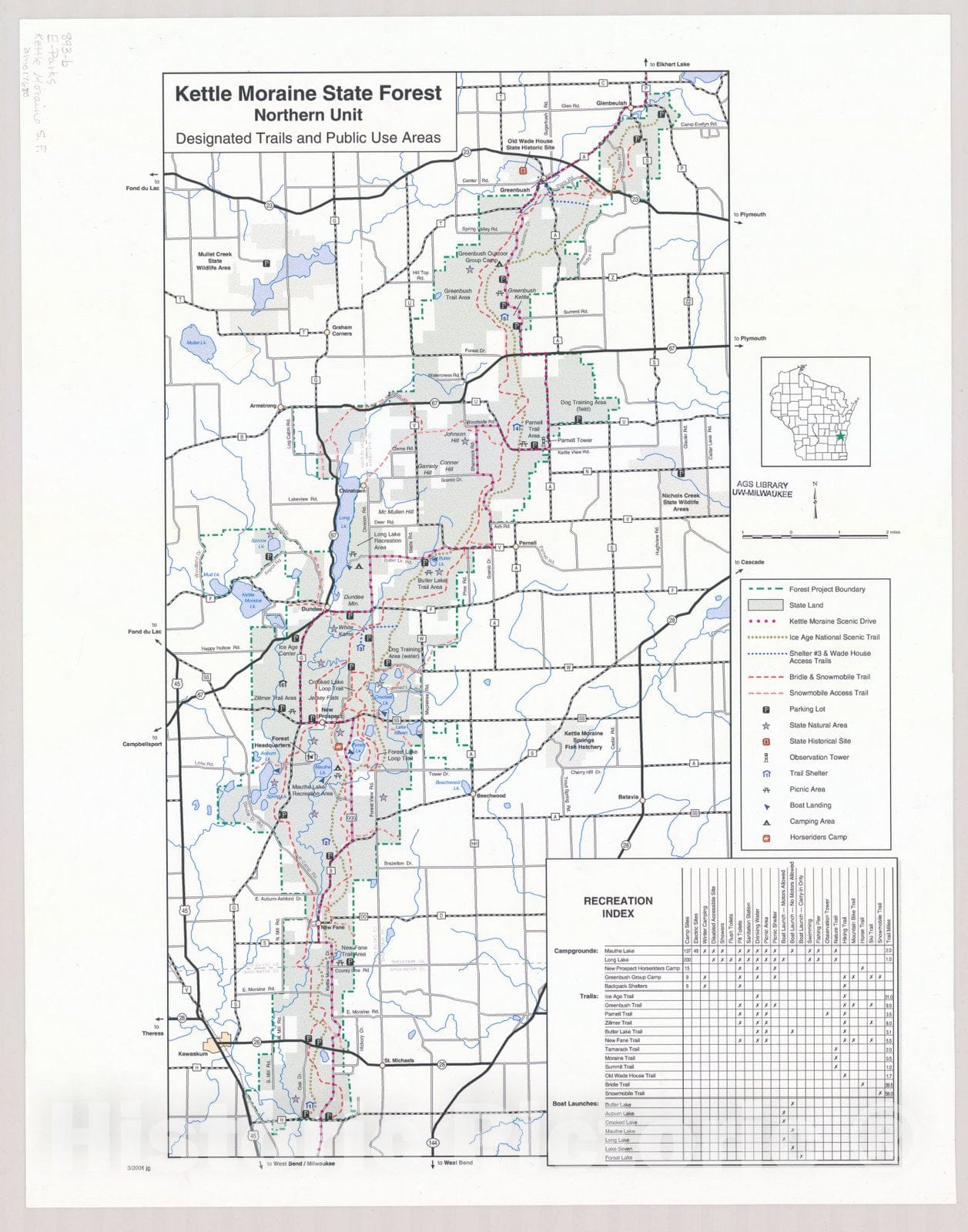 Map : Kettle Moraine State Forest, Northern Unit, designated trails and public use areas, Wisconsin , [Wisconsin state parks , forests, recreation areas & trails maps]