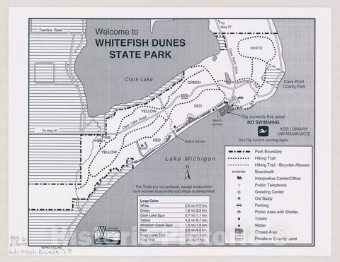 Map : Welcome to Whitefish Dunes State Park, Wisconsin , [Wisconsin state parks , forests, recreation areas & trails maps], Antique Vintage Reproduction