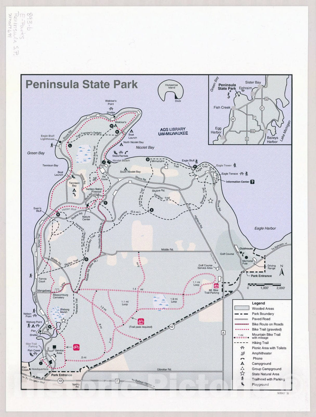 Map : Peninsula State Park, Wisconsin , [Wisconsin state parks , forests, recreation areas & trails maps], Antique Vintage Reproduction