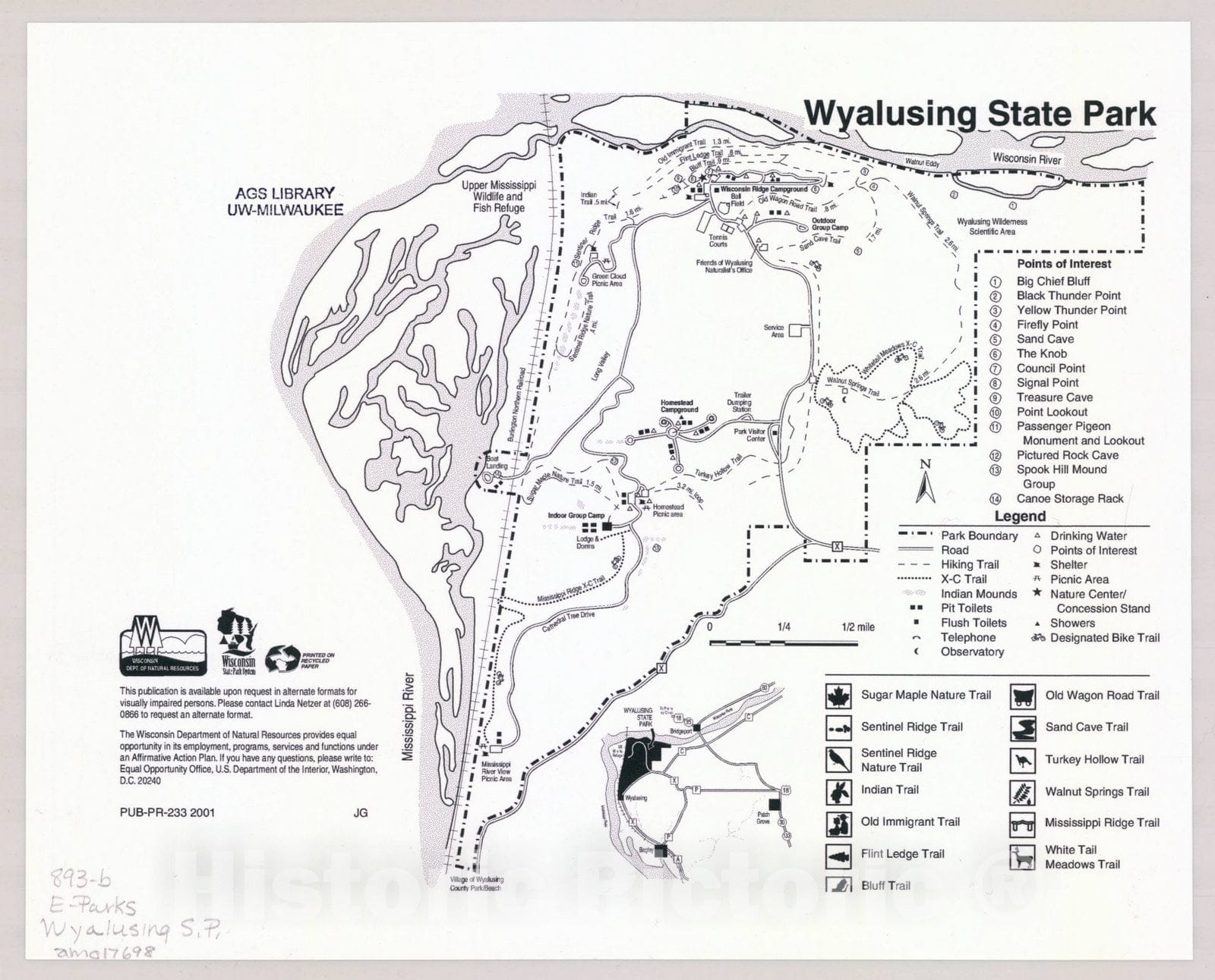 Map : Wyalusing State Park, Wisconsin , [Wisconsin state parks , forests, recreation areas & trails maps], Antique Vintage Reproduction