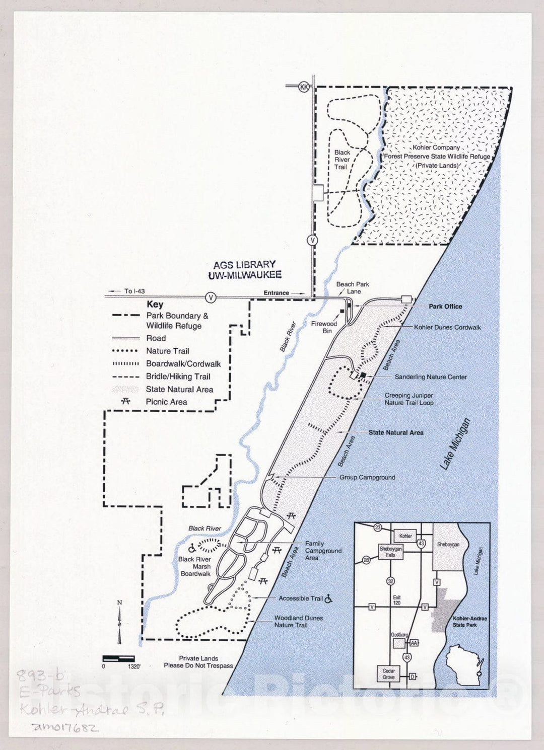 Map : Kohler Andrae State Park, Wisconsin , [Wisconsin state parks , forests, recreation areas & trails maps], Antique Vintage Reproduction