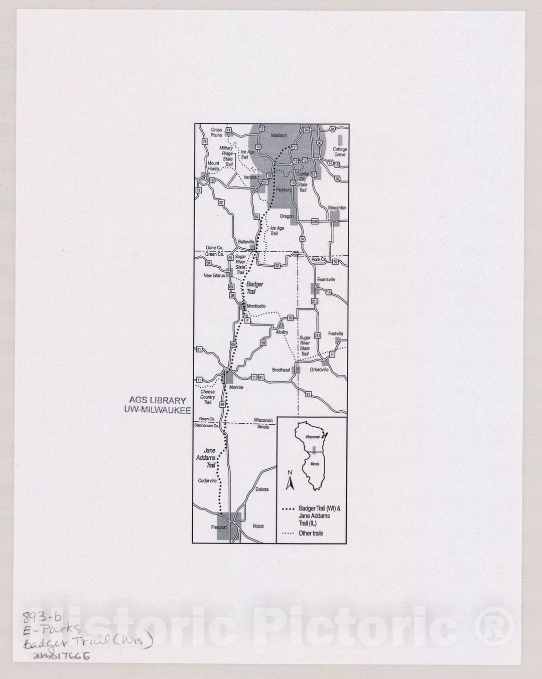 Map : Badger Trail, Wisconsin , [Wisconsin state parks , forests, recreation areas & trails maps], Antique Vintage Reproduction