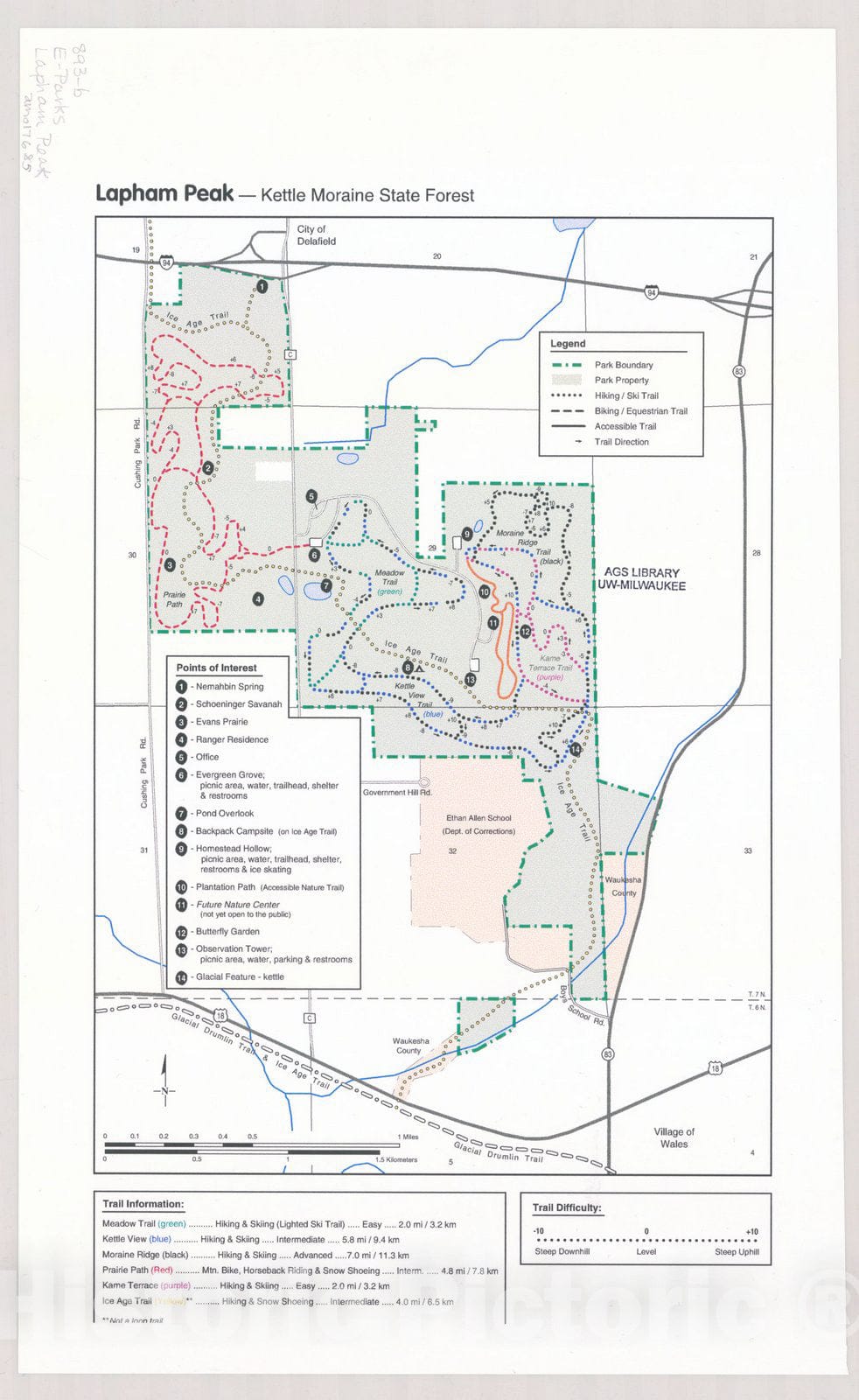 Map : Lapham Peak, Kettle Moraine State Forest, Wisconsin , [Wisconsin state parks , forests, recreation areas & trails maps], Antique Vintage Reproduction