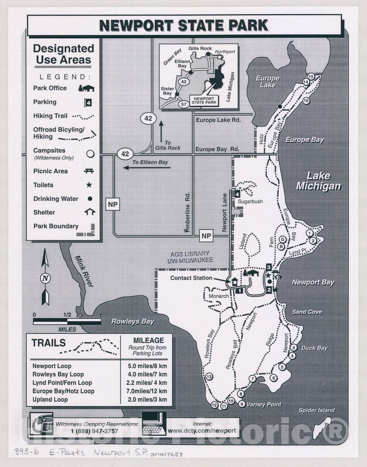 Map : Newport State Park, Wisconsin , [Wisconsin state parks , forests, recreation areas & trails maps], Antique Vintage Reproduction