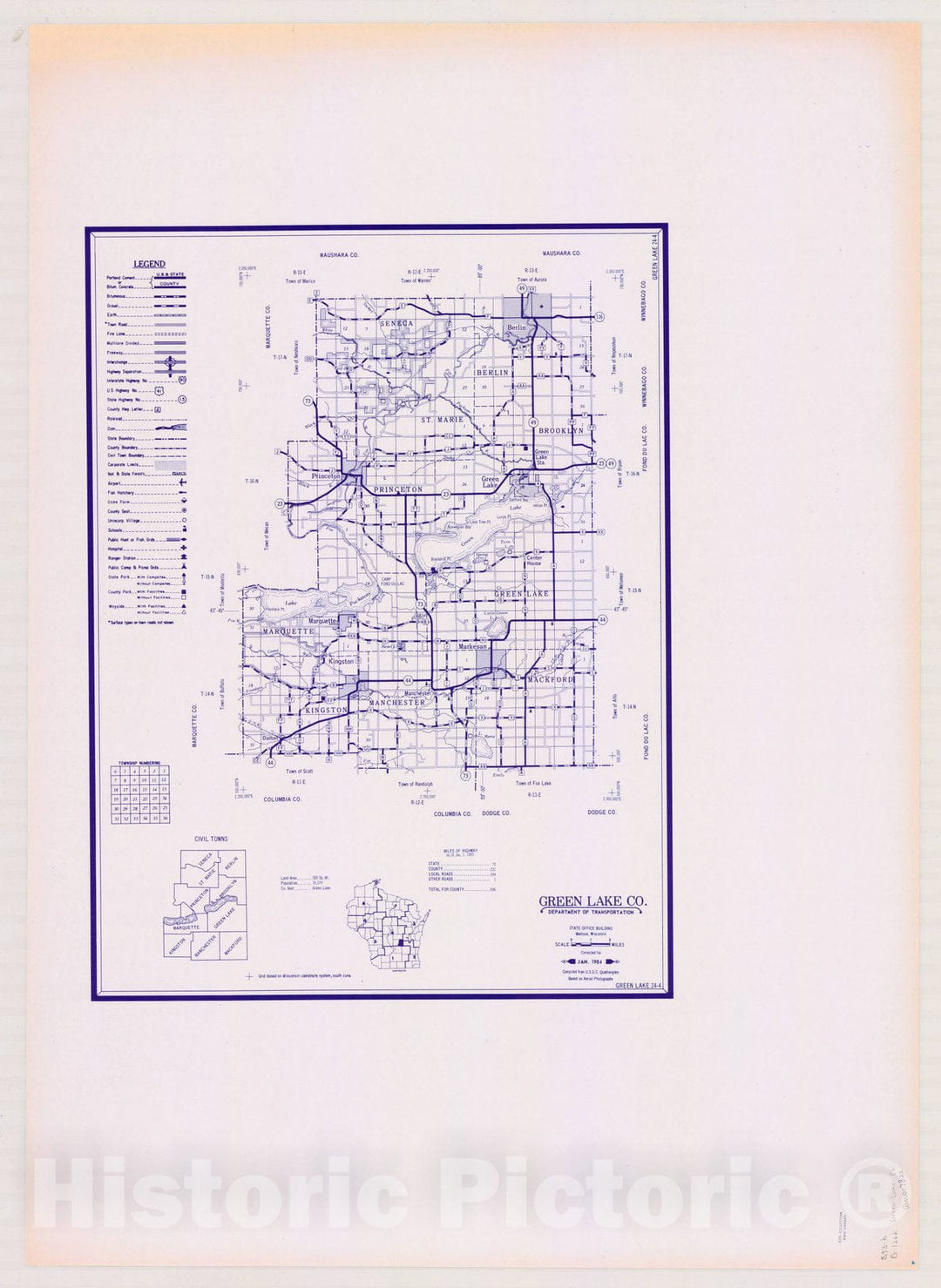 Map : Green Lake County, Wisconsin 1984 1, [Wisconsin county transportation maps] , Antique Vintage Reproduction