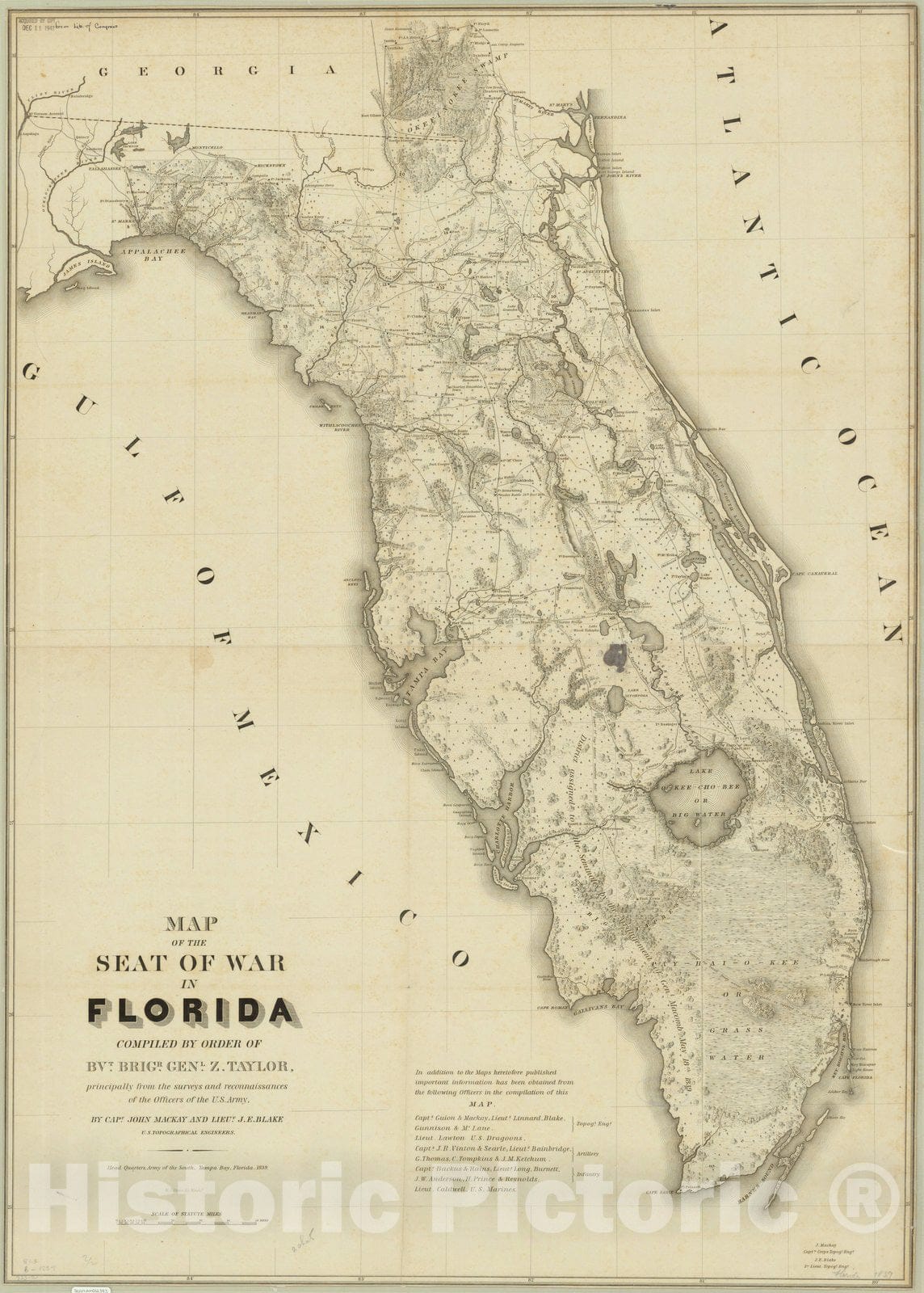 Map : Florida 1839, Map of the seat of war in Florida , Antique Vintage Reproduction