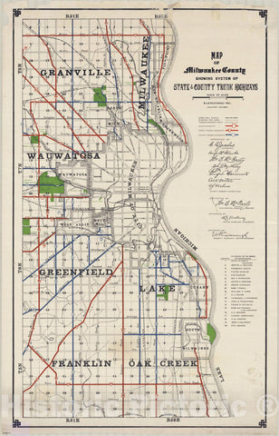 Map : Milwaukee County, Wisconsin 1927, Map of Milwaukee County : showing system of state and county trunk highways , Antique Vintage Reproduction