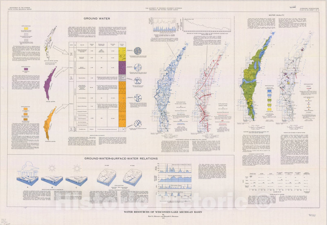 Map : Wisconsin 1973 4, Water resources of Wisconsin, Lake Michigan Basin , Antique Vintage Reproduction