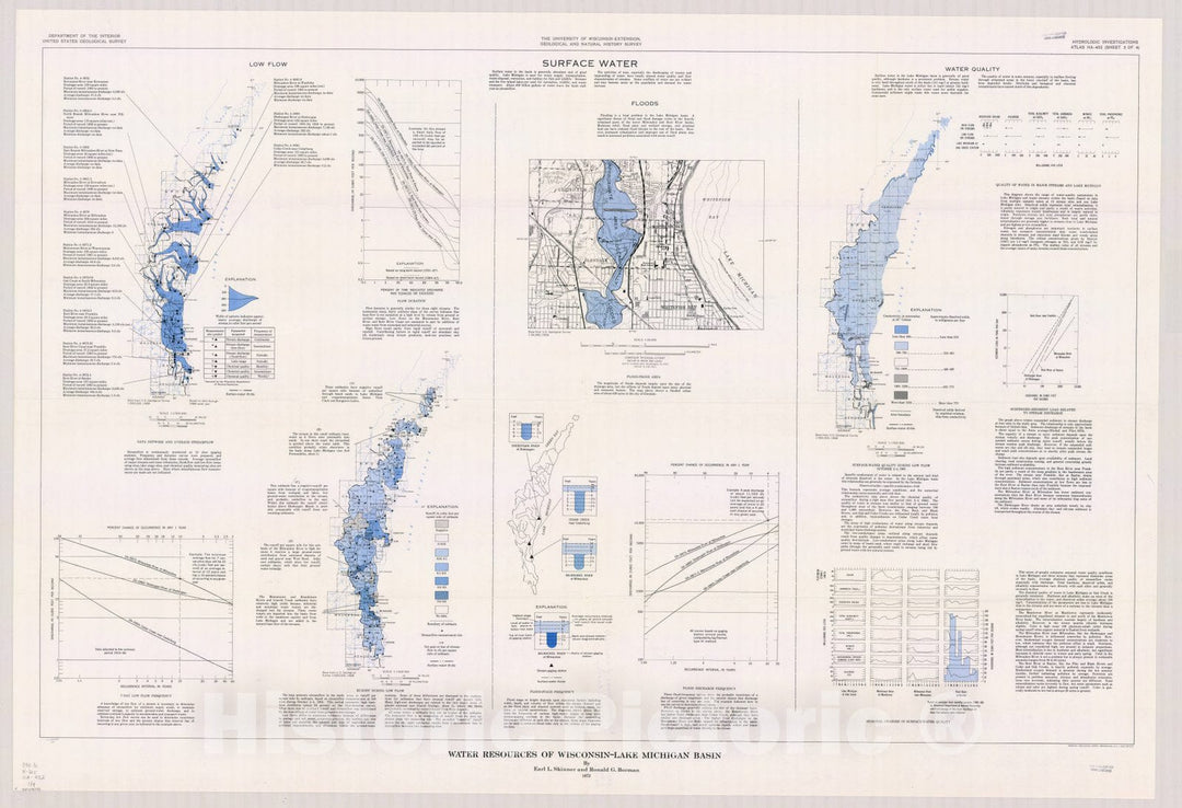 Map : Wisconsin 1973 5, Water resources of Wisconsin, Lake Michigan Basin , Antique Vintage Reproduction