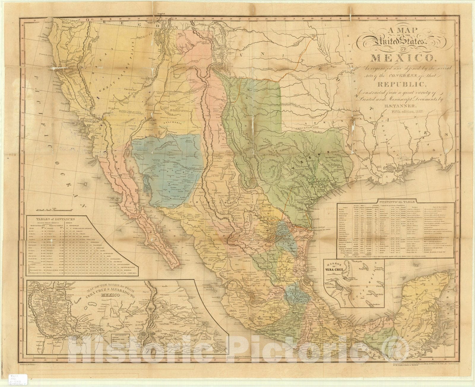 Map : Mexico 1847, A map of the United States of Mexico : as organized and defined by the several acts of the congress of that republic , Antique Vintage Reproduction