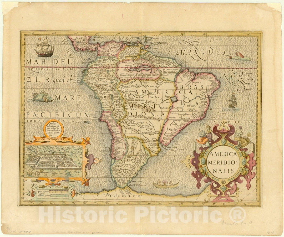 Map : South America 1623, America meridionalis, Antique Vintage Reproduction