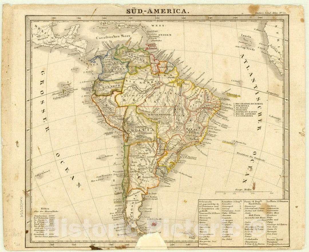 Map : South America [1865?], Sud America , Antique Vintage Reproduction