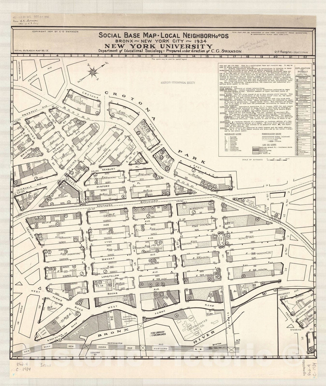 Map : Bronx, New York 1934, Social base map, local neighborhoods, Bronx, New York City, 1934 , Antique Vintage Reproduction