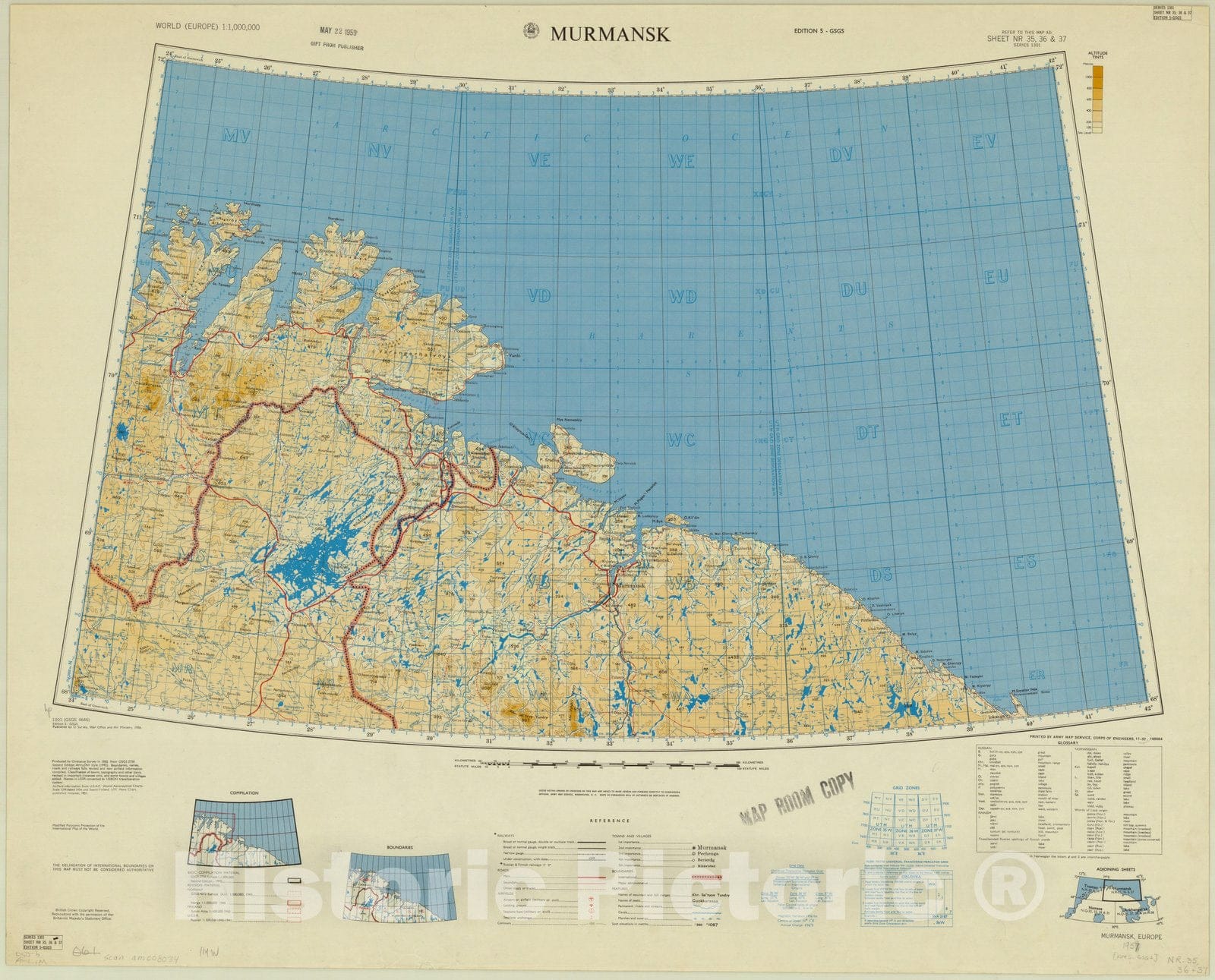 Map : Murmansk, Russia 1957, World (Europe) 1:1,000,000 Murmansk , Antique Vintage Reproduction