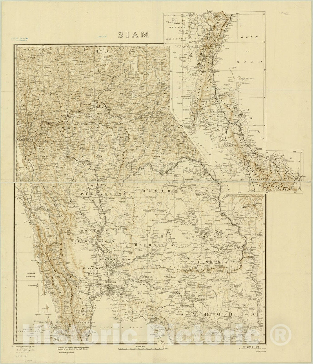 Map : Thailand 1920, Siam , Antique Vintage Reproduction