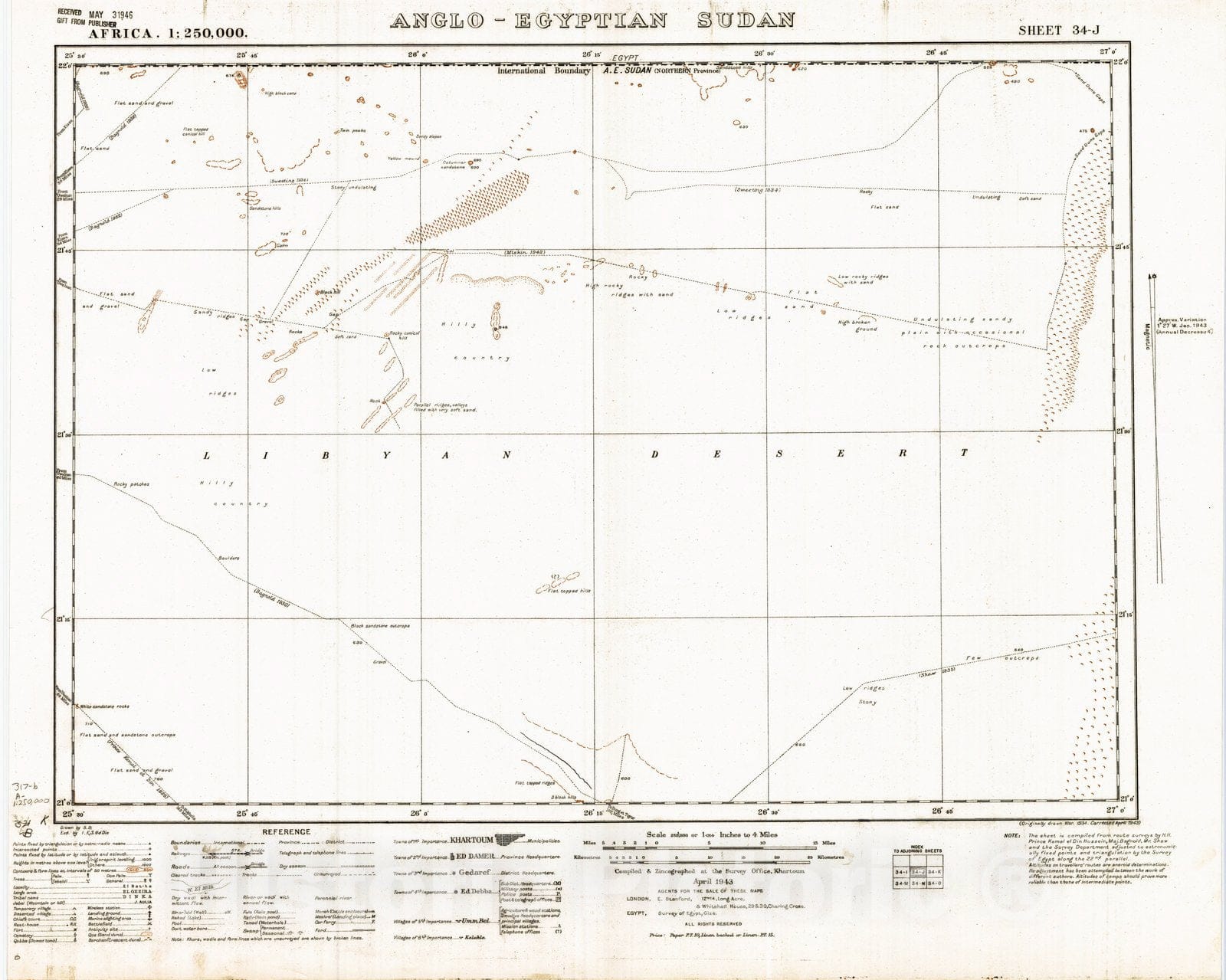 Map : Anglo-Egyptian Sudan 1943 2, Africa 1:250,000 , Antique Vintage Reproduction