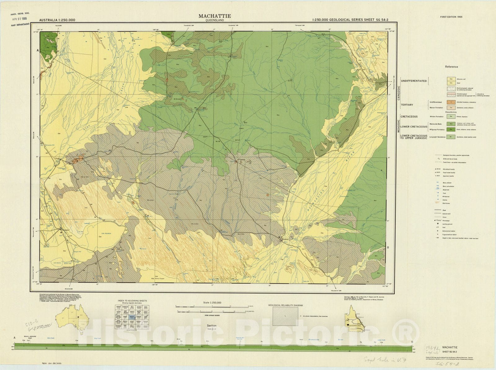 Map : Machattie, Queensland, Australia , Australia 1:250,000 geological series , Antique Vintage Reproduction