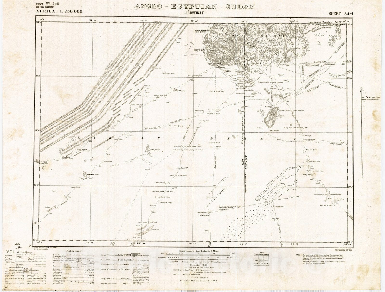 Map : Anglo-Egyptian Sudan 1943 1, Africa 1:250,000 , Antique Vintage Reproduction