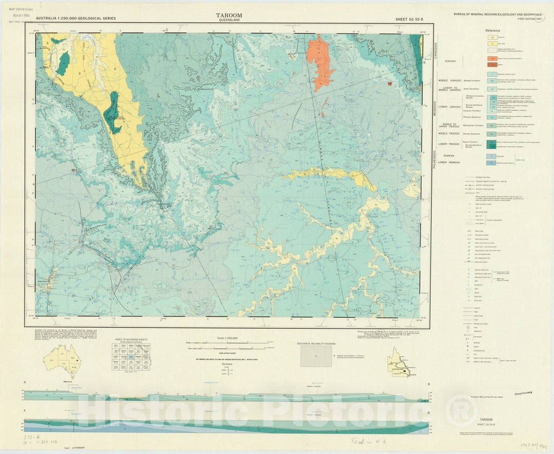 Map : Taroom, Queensland, Australia 1967, Australia 1:250,000 geological series , Antique Vintage Reproduction