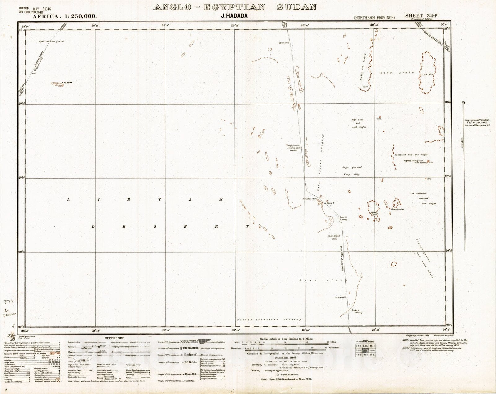 Map : Anglo-Egyptian Sudan 1942 1, Africa 1:250,000 , Antique Vintage Reproduction