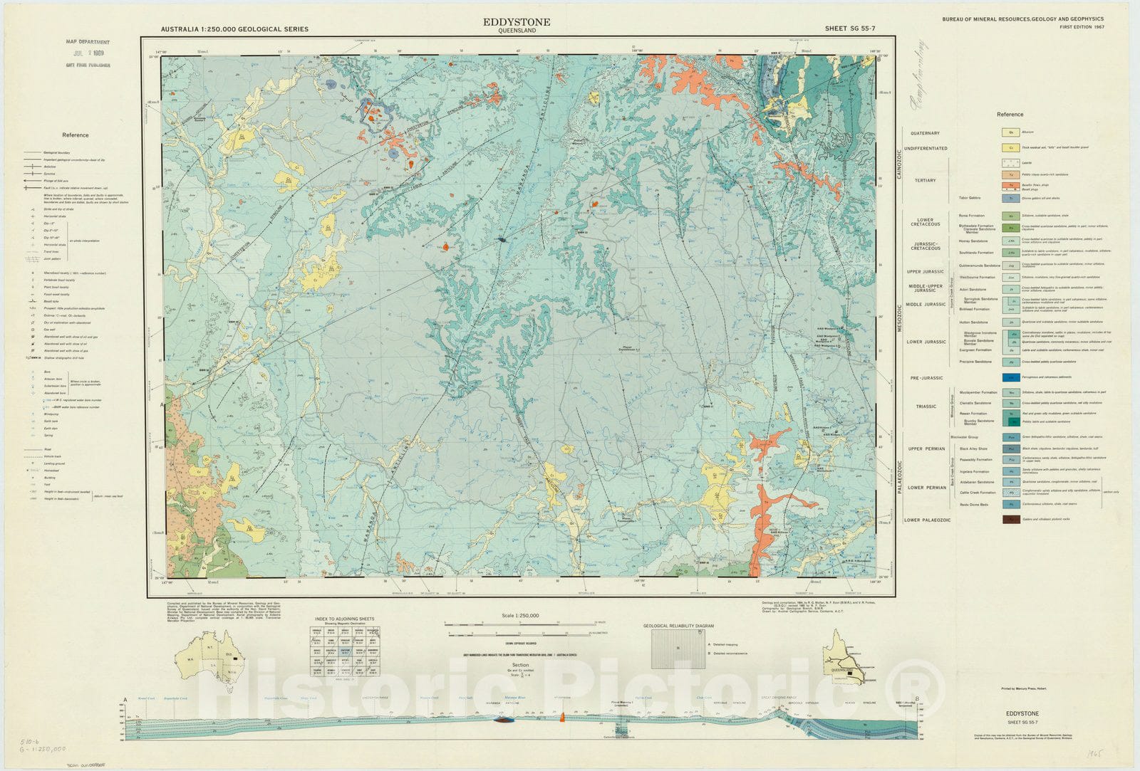 Map : Eddystone, Queensland, Australia 1967, Australia 1:250,000 geological series , Antique Vintage Reproduction