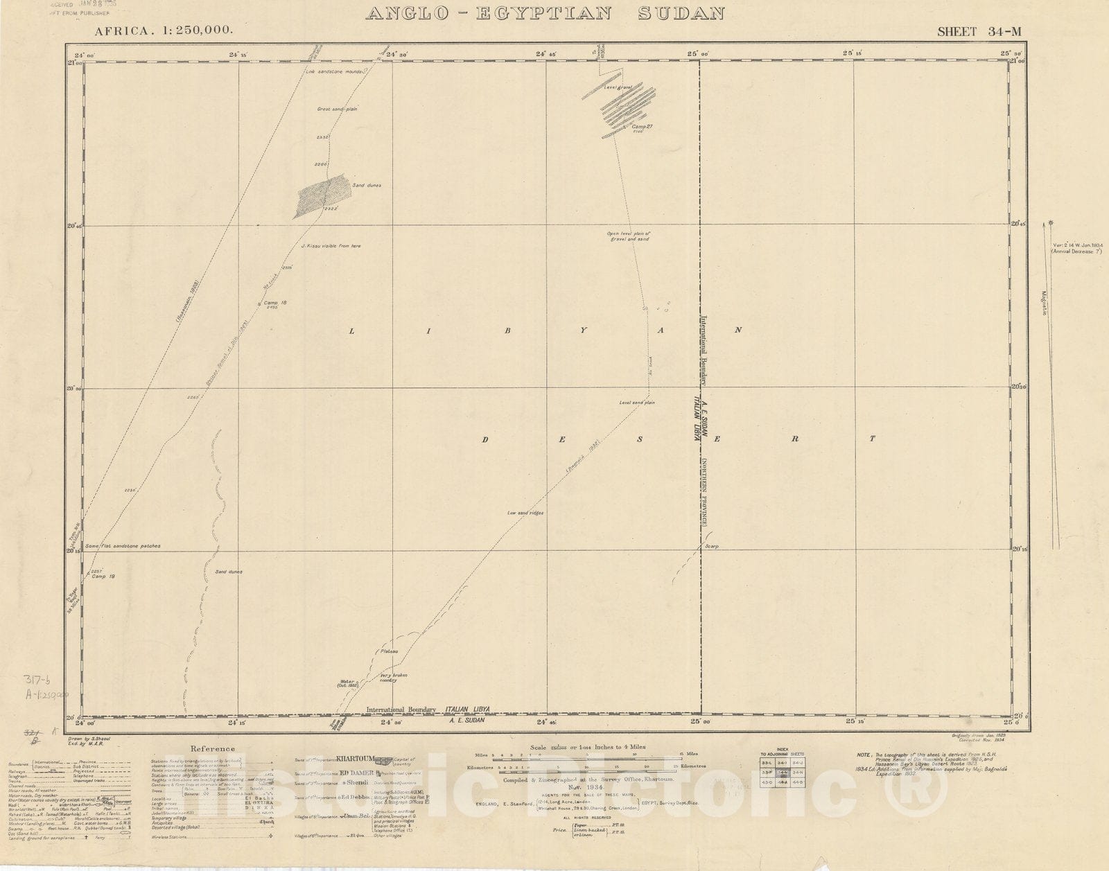 Map : Anglo-Egyptian Sudan 1934, Africa 1:250,000 , Antique Vintage Reproduction