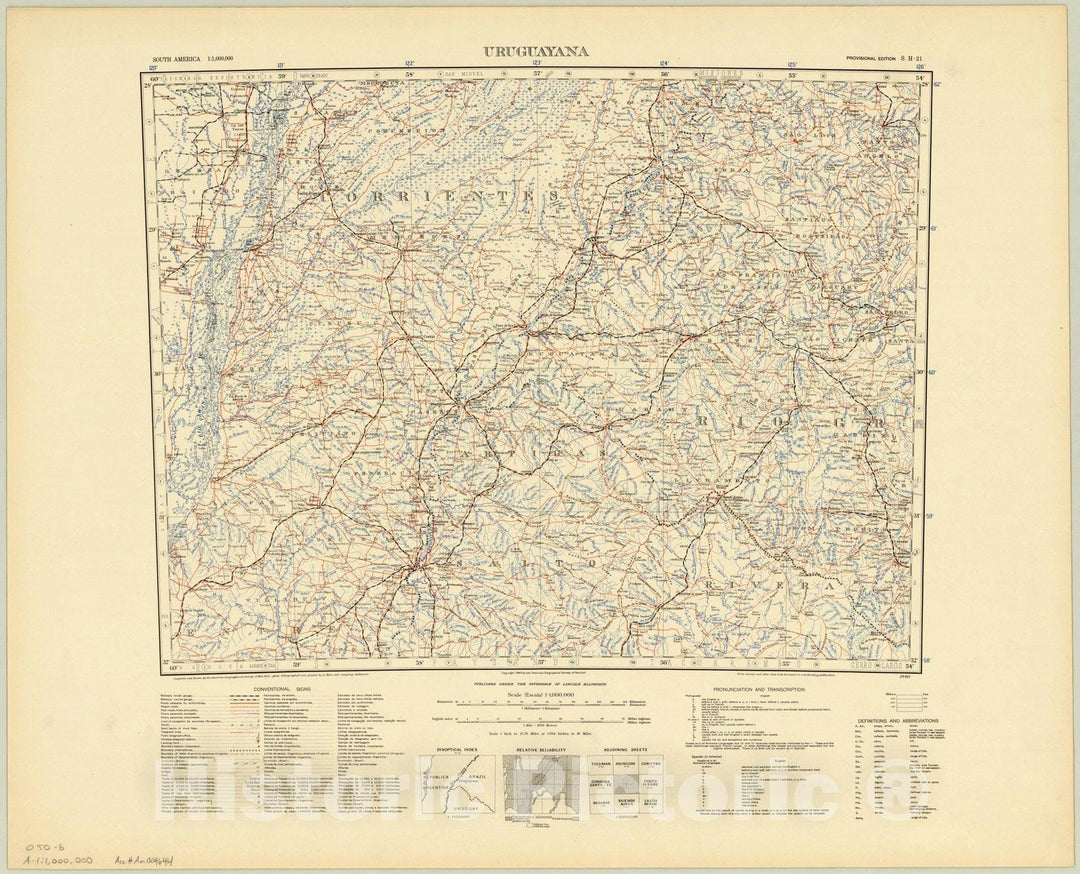 Map : Uruguayana, Brazil 1940, South America 1:1,000,000 Uruguayana , Antique Vintage Reproduction