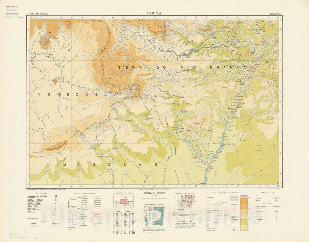 Map : Parima, Brazil 1960, South America 1:1,000,000 Parima, Antique Vintage Reproduction