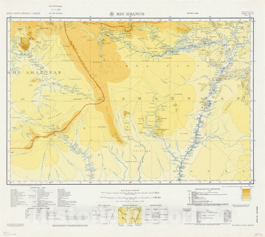 Map : Rio Branco, Brazil 1964, South America 1:1,000,000 Rio Branco, Brasil, Antique Vintage Reproduction