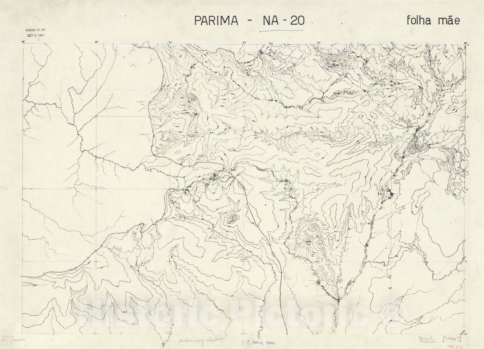 Map : Parima, Brazil 1946, Parima NA 20 , Antique Vintage Reproduction